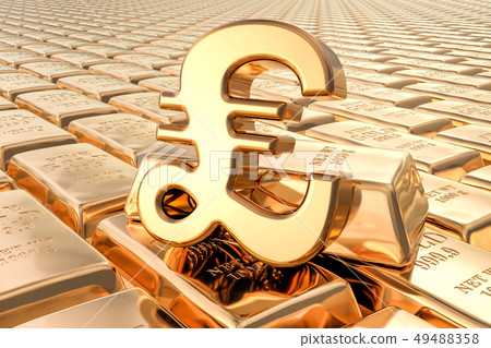 Background from gold ingots with pound sterling Background from gold ingots with pound sterling 49488358