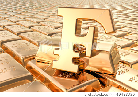 Background from gold ingots with franc symbol 49488359