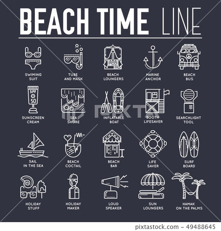 Seabeach with items for summer activities vector. Seabeach with items for summer activities vector. 49488645