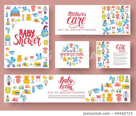 World breastfeeding week cards set. 49488725