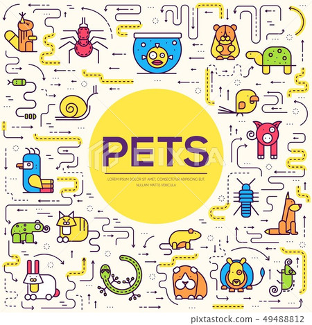 Animal flat thin line illustration icons set. Animal flat thin line illustration icons set. 49488812