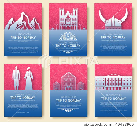 Set of Norway country ornament illustration. 49488969