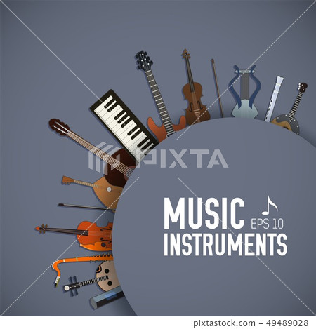 flat music instruments background concept.  49489028