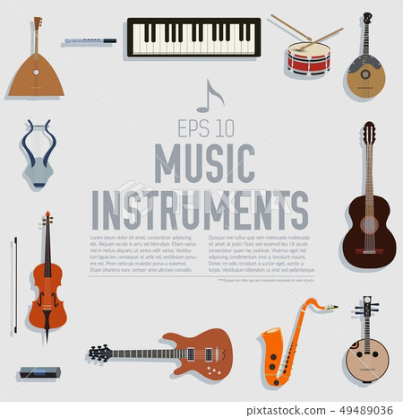 flat music instruments background concept.  49489036