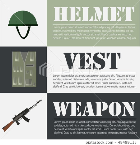 flat military soldier equipment set design. 49489113