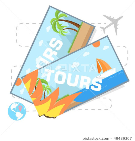 flat travel with hot tours tickets illustration. flat travel with hot tours tickets illustration. 49489307