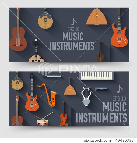 flat music instruments vertical banners concept. flat music instruments vertical banners concept. 49489353