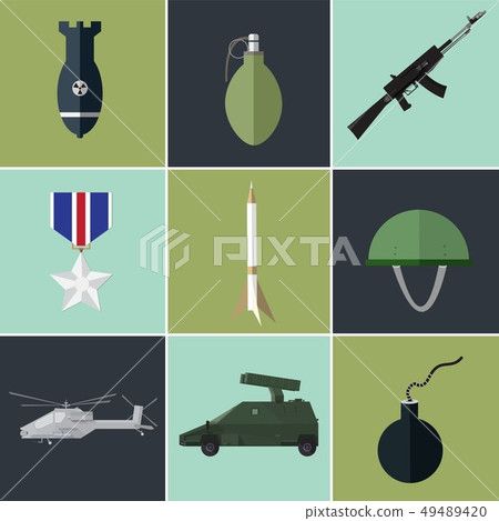 Concept of military equipment flat icons. Concept of military equipment flat icons. 49489420