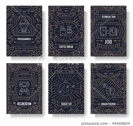 It geeks thin line brochure cards set.  49489604