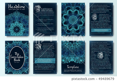 Set of old fairy tail flyer pages ornament. 49489679