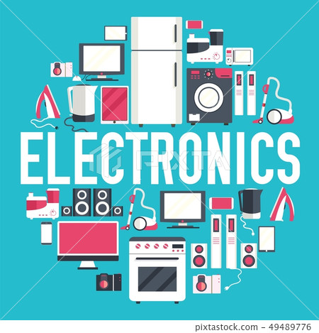 Home electronics appliances circle infographics. 49489776