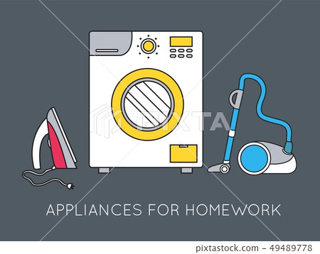 Flat household appliances background concept.  49489778