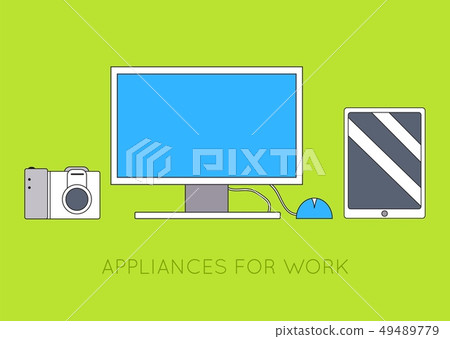 Flat workplace with computer background. Flat workplace with computer background. 49489779