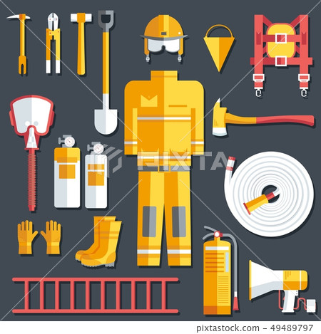firefighter uniform and first help equipment. 49489797