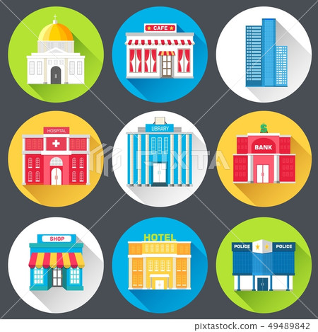 Flat colorful vector sity buildings set. Flat colorful vector sity buildings set. 49489842