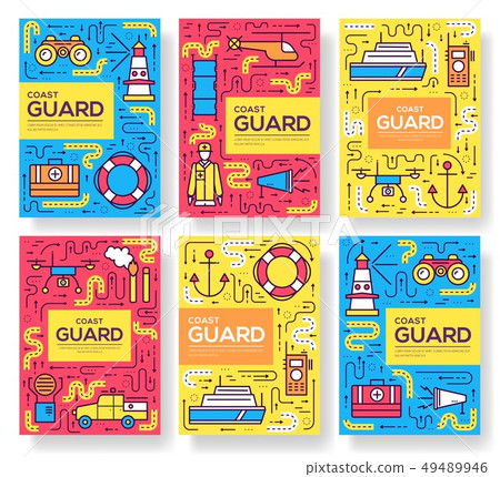 coast guard vector brochure cards thin line set. coast guard vector brochure cards thin line set. 49489946