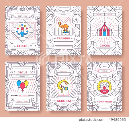 circus thin line brochure cards set circus thin line brochure cards set 49489963