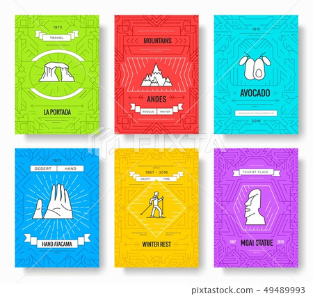 Chile vector brochure cards thin line set. 49489993