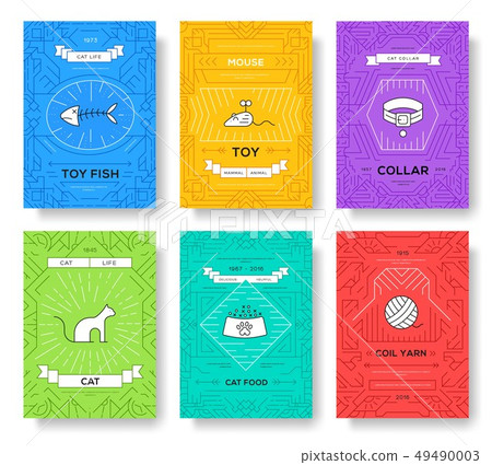 breed cats  thin line brochure cards set.  49490003