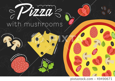 Pizza recipe. Flat style illustration. Pizza on 49490671