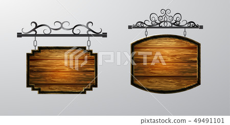 hanging, wooden Board vector, wooden object for text. 49491101