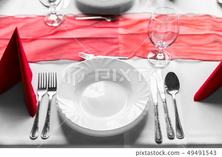 Large dining hall with tables set up 49491543