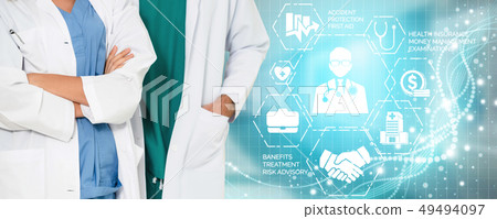 Doctor with health insurance healthcare graphic. Doctor with health insurance healthcare graphic. 49494097