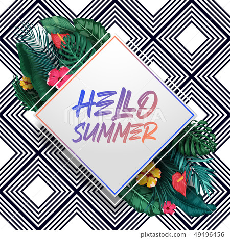 Tropical leaves with triangle frame Tropical leaves with triangle frame 49496456