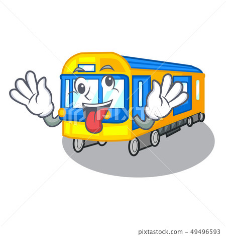 Crazy miniature subway train cartoon above table Crazy miniature subway train cartoon above table 49496593