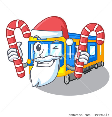 Santa with candy miniature subway train cartoon above table Santa with candy miniature subway train cartoon above table 49496613