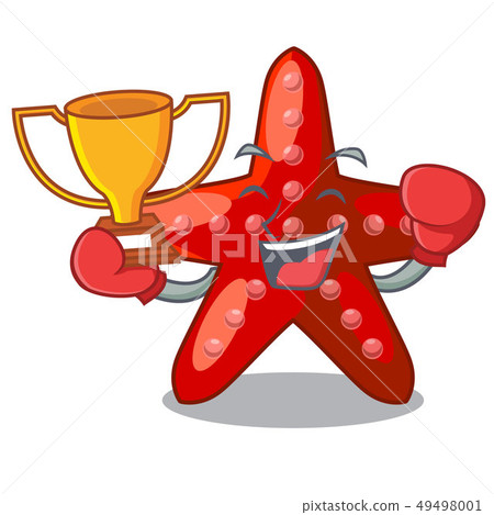 Boxing winner toy red starfish cartoon above table Boxing winner toy red starfish cartoon above table 49498001