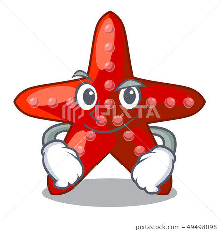 Smirking red starfish animal on mascot sand Smirking red starfish animal on mascot sand 49498098