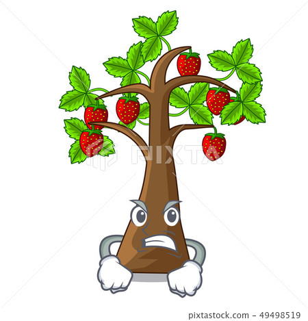 Angry cartoon strawberry trees grow on soil Angry cartoon strawberry trees grow on soil 49498519
