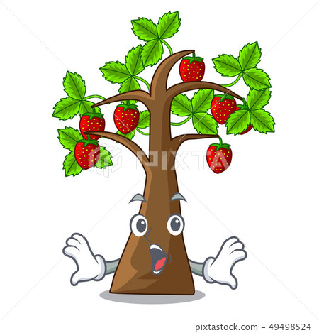 Surprised cartoon strawberry trees grow on soil 49498524