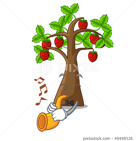 With trumpet cartoon strawberry trees grow on soil 49498526