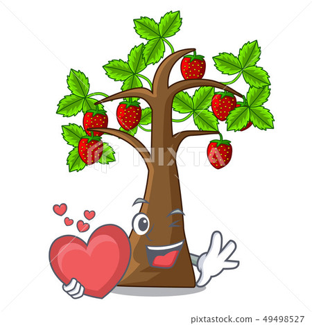 With heart cartoon strawberry trees grow on soil 49498527