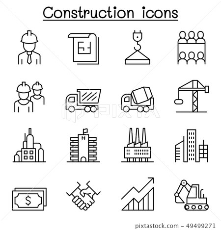 Construction industrial icon set in thin line Construction industrial icon set in thin line 49499271