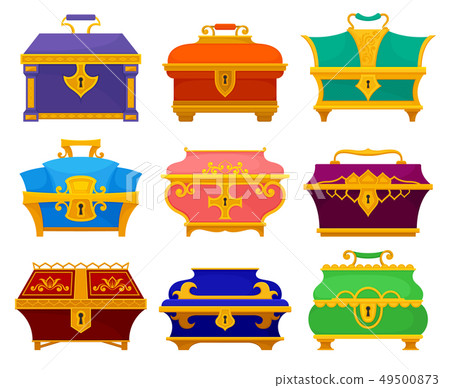 Collection of vintage chests on white background. - Stock Illustration ...