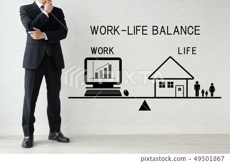 Businessman thinking about work life balance 49501867