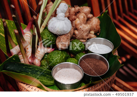 Thai herbs spa treatment ingredients and scrub Thai herbs spa treatment ingredients and scrub 49501937