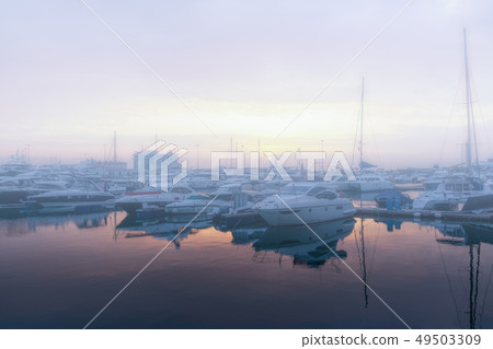 Beautiful sunrise in the sea harbor 49503309