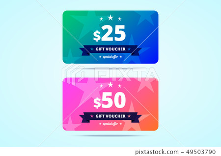 Two gift vouchers with 25 and 50 dollars value. 49503790