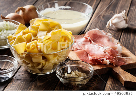 Ingredients ready for preparing pappardelle with Ingredients ready for preparing pappardelle with 49503985