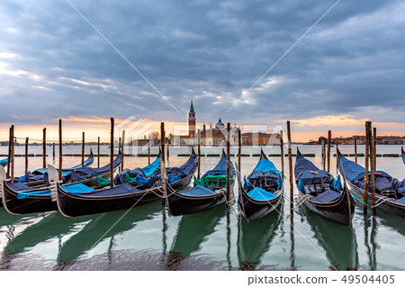 Gondolas moored in Piazza San Marco, Italy Gondolas moored in Piazza San Marco, Italy 49504405