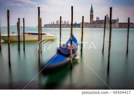 Gondolas moored in Piazza San Marco, Italy 49504417
