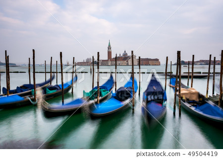 Gondolas moored in Piazza San Marco, Italy 49504419