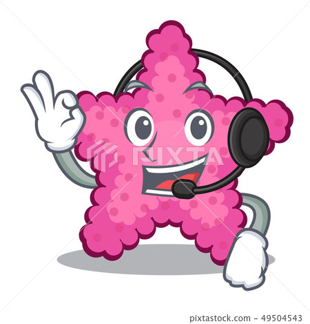 With headphone pink starfish animal on mascot sand With headphone pink starfish animal on mascot sand 49504543