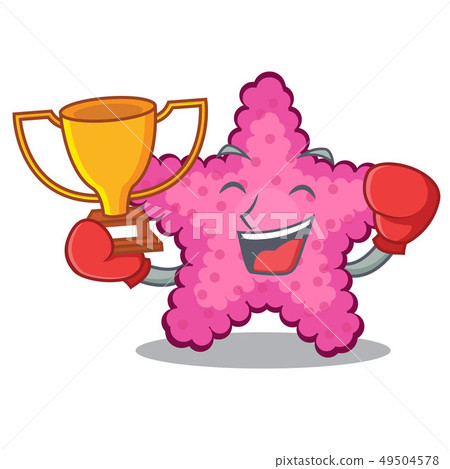 Boxing winner pink starfish animal on mascot sand 49504578