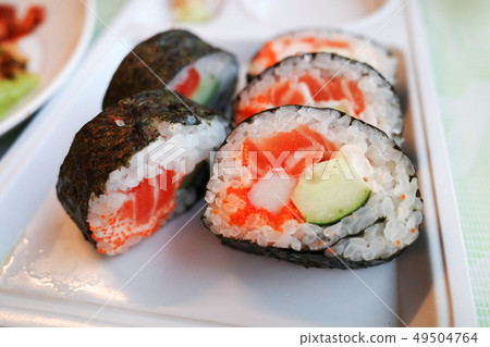 Sushi maki rice and seaweed with salmon Crab Stick Sushi maki rice and seaweed with salmon Crab Stick 49504764