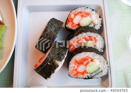 Sushi maki rice and seaweed with salmon Crab Stick Sushi maki rice and seaweed with salmon Crab Stick 49504765